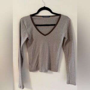 Brandy Melville Chocolate and White Striped Tee
